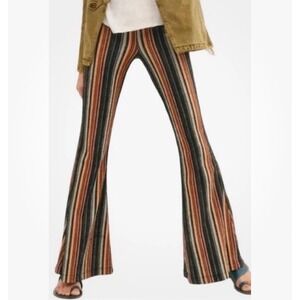 Free People Kitty Flare Boho Striped High Rise Stretch Pants S Bell Bottoms EUC